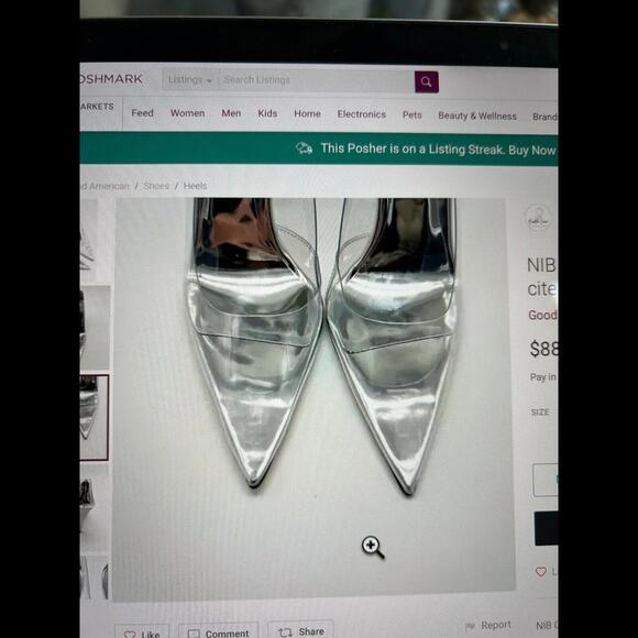 Good American Cinder-f*cking-rella Pointed Toe Pumps Clear Metallic Silver - Picture 3 of 5